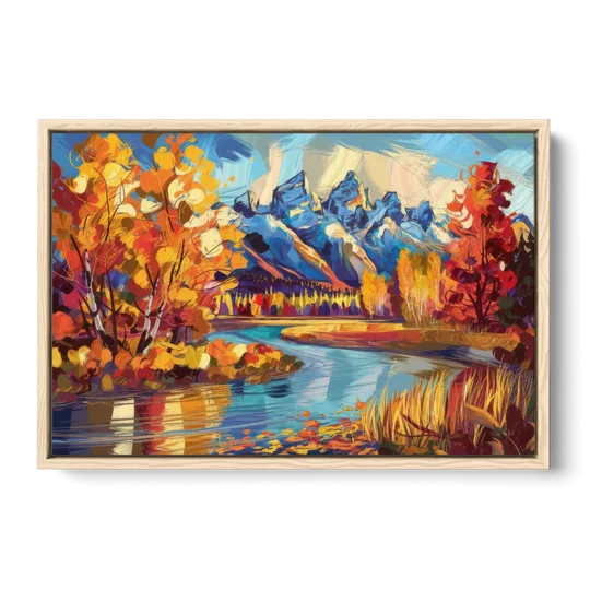 Jackson Hole Autumn Colors - Oak Framed Canvas Wall Art - Front
