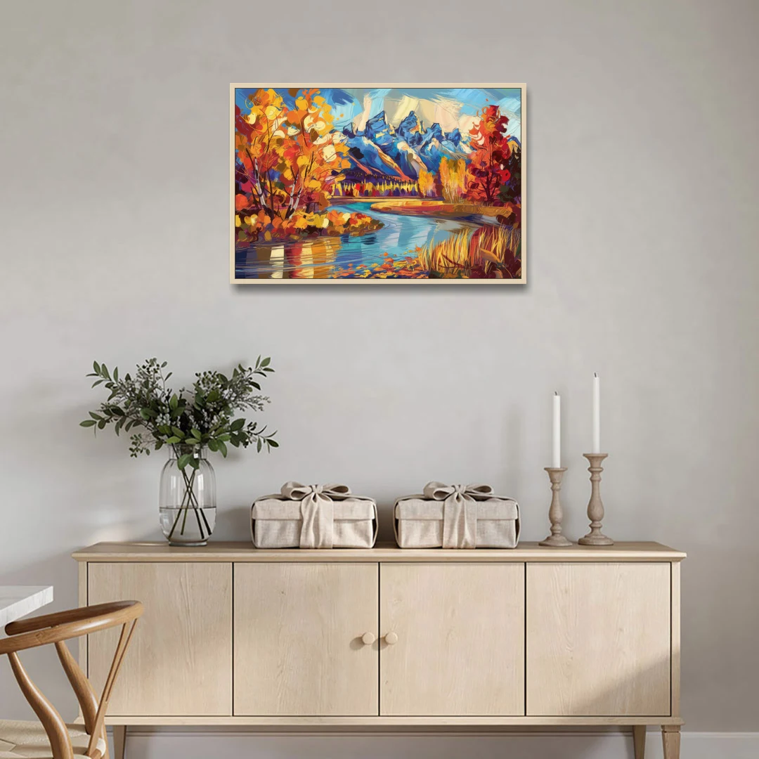 Jackson Hole Autumn Colors - Oak Framed Canvas Wall Art - Coffee Table - 36x24