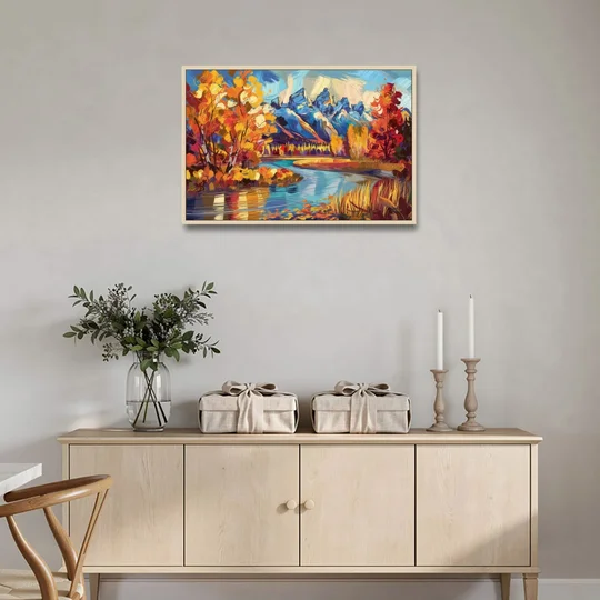 Jackson Hole Autumn Colors - Oak Framed Canvas Wall Art - Coffee Table - 36x24