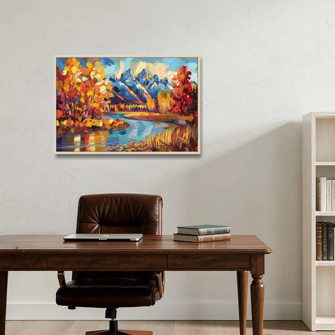 Jackson Hole Autumn Colors - Oak Framed Canvas Wall Art - Office - 36x24