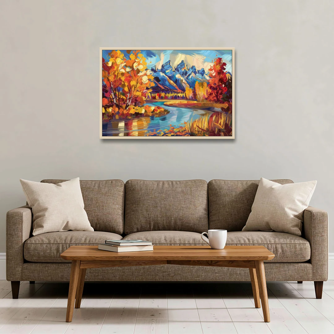 Jackson Hole Autumn Colors - Oak Framed Canvas Wall Art - Sofa - 36x24