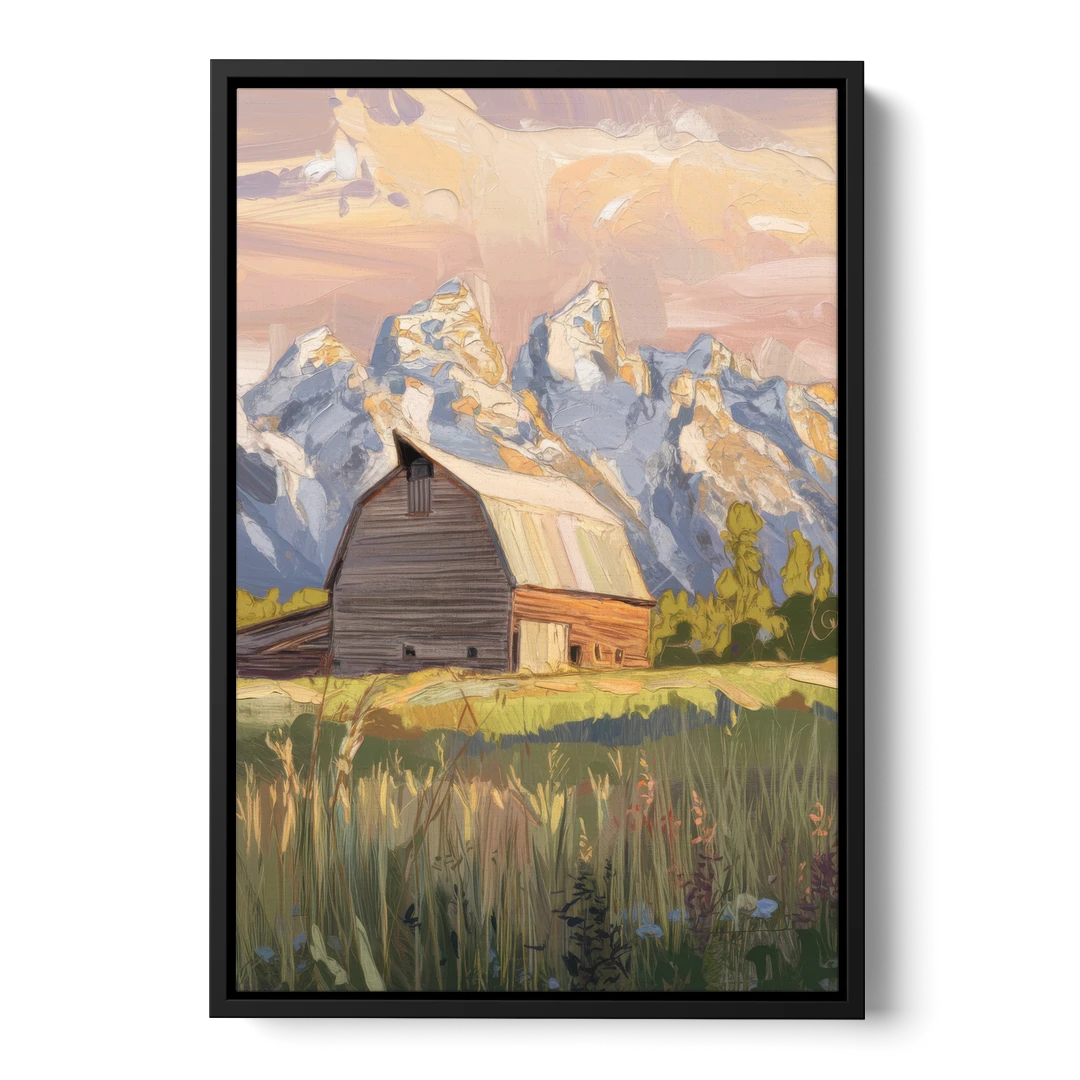 Jackson Hole Grand Teton Backdrop - Black Framed Canvas Wall Art - Front
