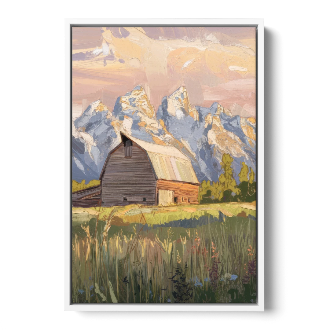 Jackson Hole Grand Teton Backdrop - White Framed Canvas Wall Art - Front