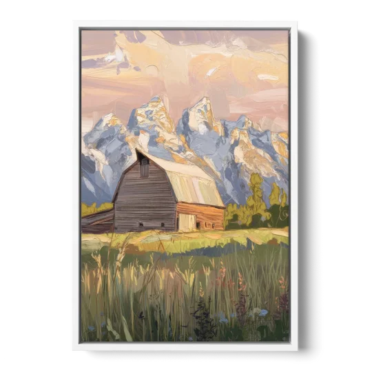 Jackson Hole Grand Teton Backdrop - White Framed Canvas Wall Art - Front
