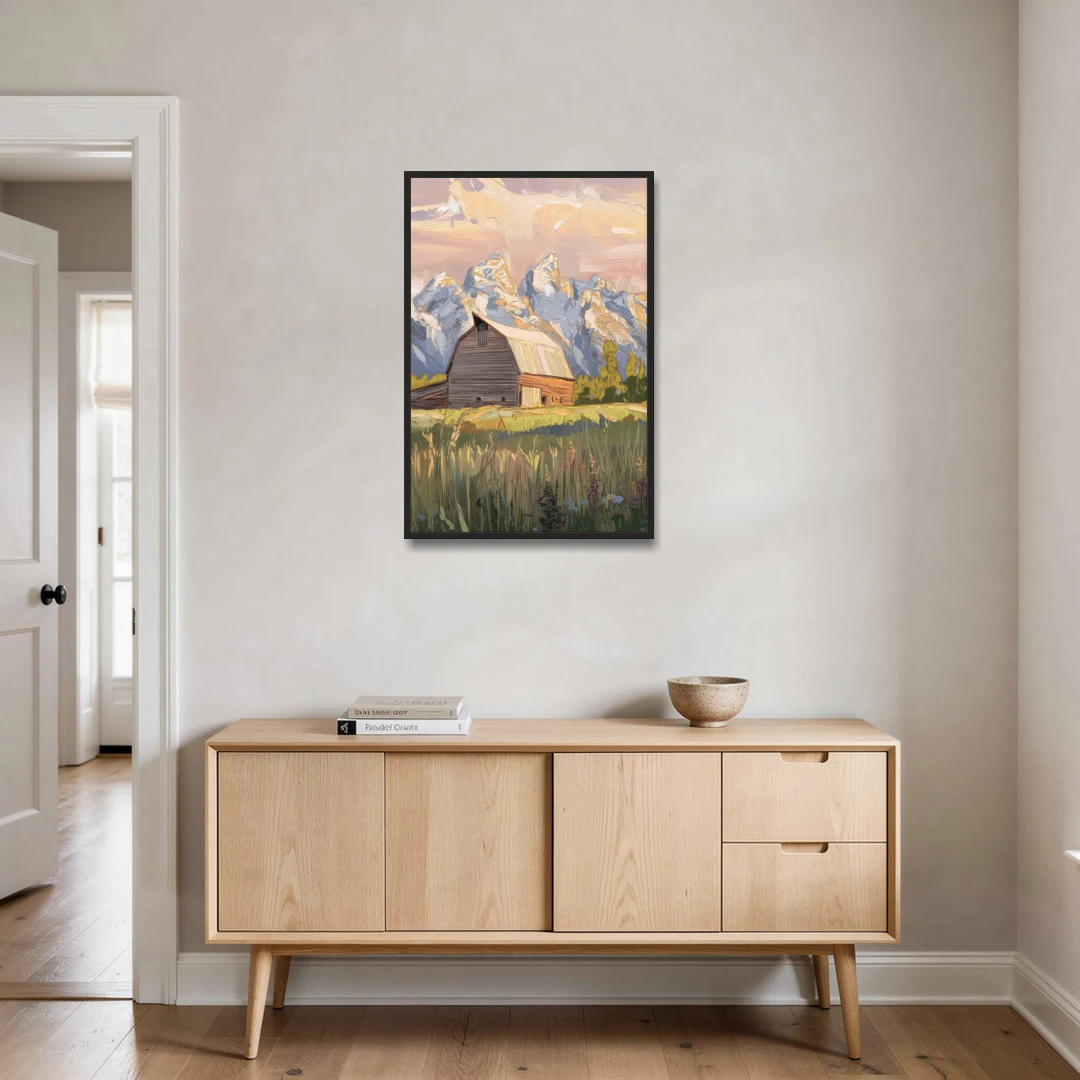 Jackson Hole Grand Teton Backdrop - Black Framed Canvas Wall Art - Coffee Table - 24x36