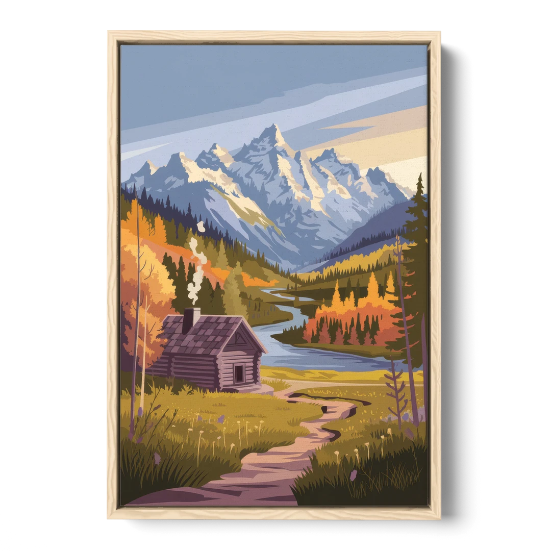 Jackson Hole Mountain Views - Oak Framed Canvas Wall Art - Front