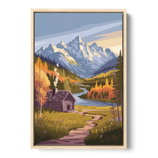Jackson Hole Mountain Views - Oak Framed Canvas Wall Art - Front
