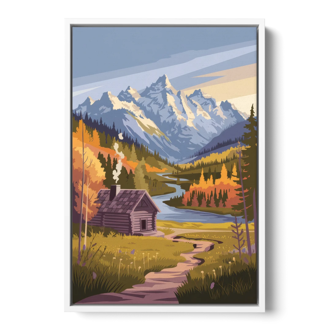 Jackson Hole Mountain Views - White Framed Canvas Wall Art - Front