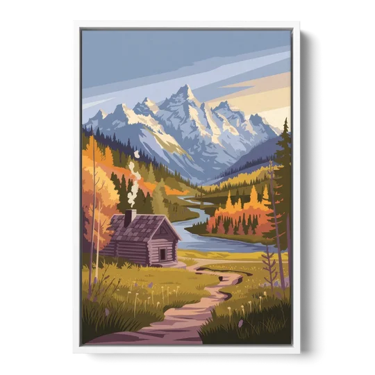 Jackson Hole Mountain Views - White Framed Canvas Wall Art - Front
