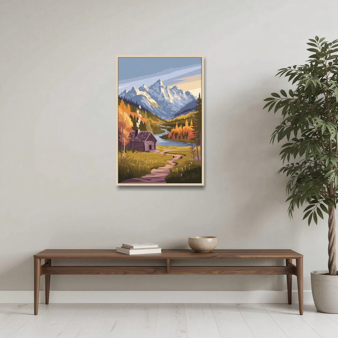 Jackson Hole Mountain Views - Oak Framed Canvas Wall Art - Coffee Table - 24x36