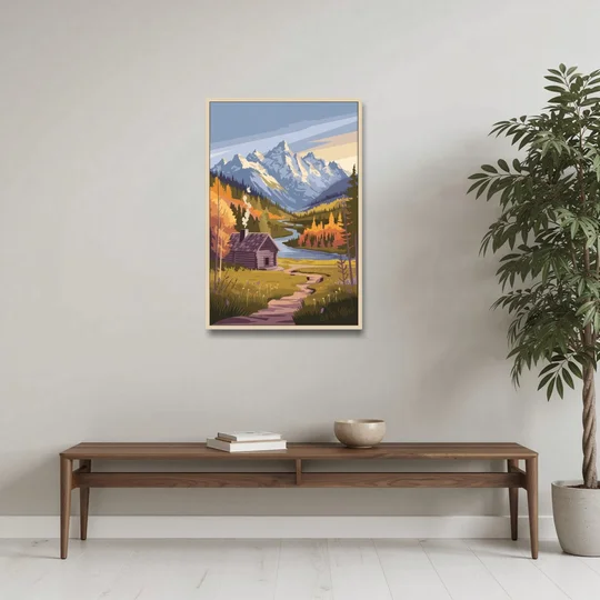 Jackson Hole Mountain Views - Oak Framed Canvas Wall Art - Coffee Table - 24x36