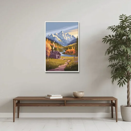 Jackson Hole Mountain Views - White Framed Canvas Wall Art - Coffee Table - 24x36