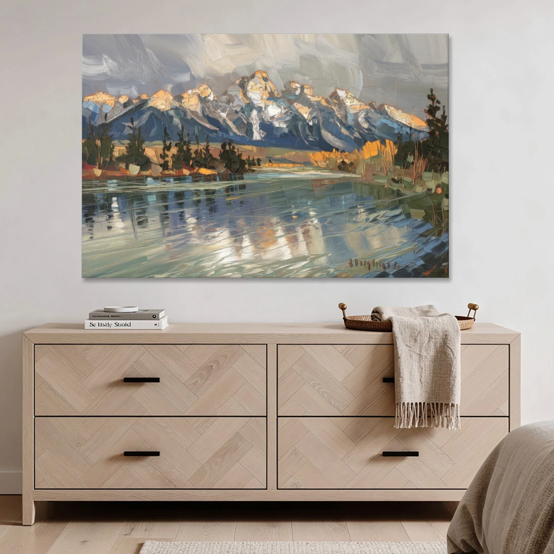 Jackson Hole River Reflection - Canvas Wall Art - Coffee Table - 60x40