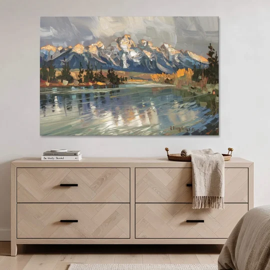 Jackson Hole River Reflection - Canvas Wall Art - Coffee Table - 60x40