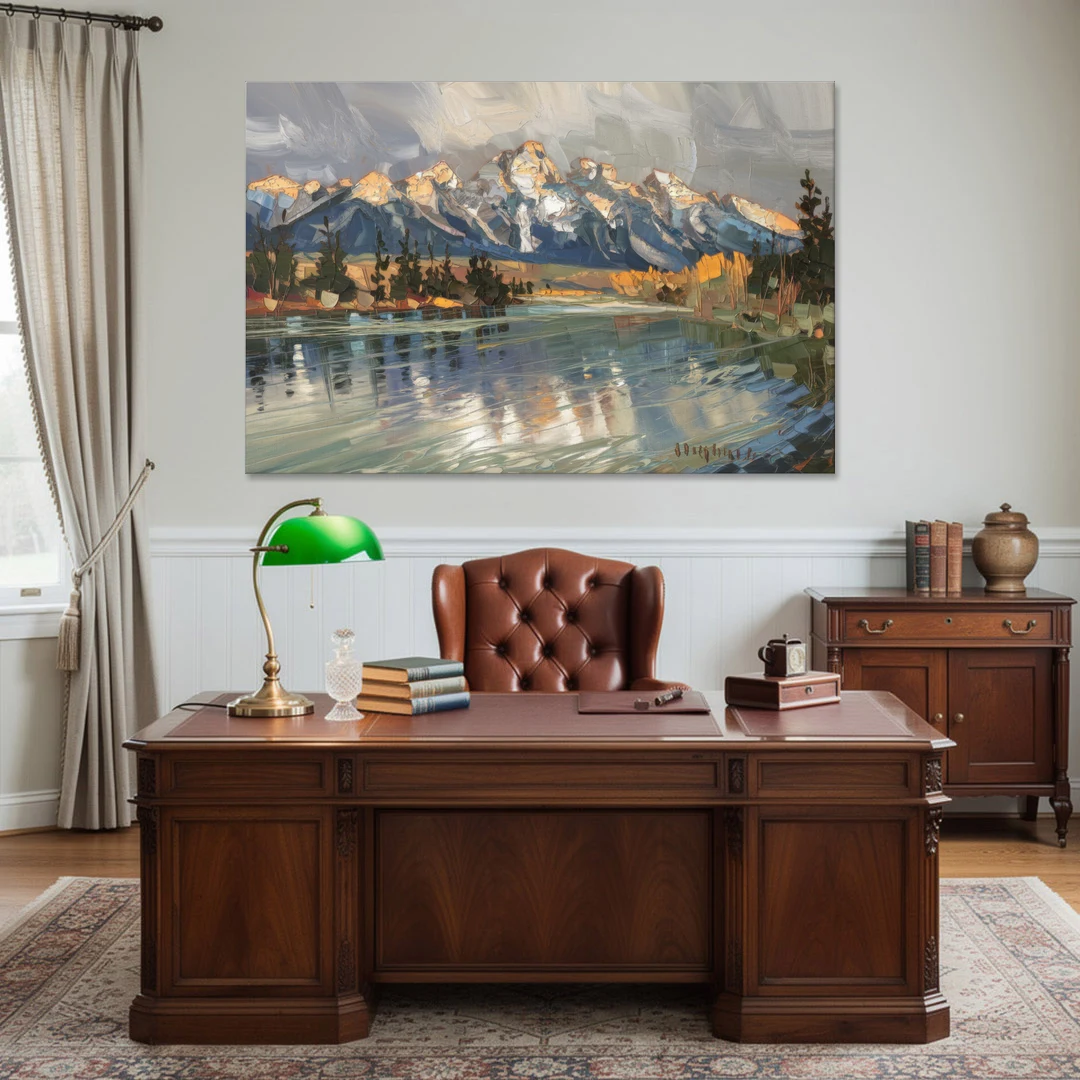 Jackson Hole River Reflection - Canvas Wall Art - Office - 60x40