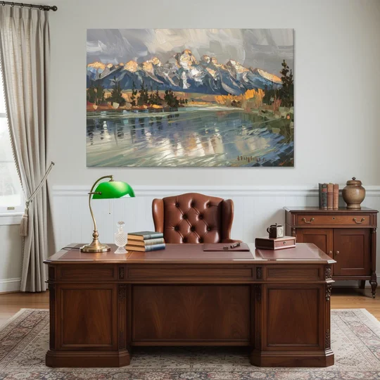 Jackson Hole River Reflection - Canvas Wall Art - Office - 60x40