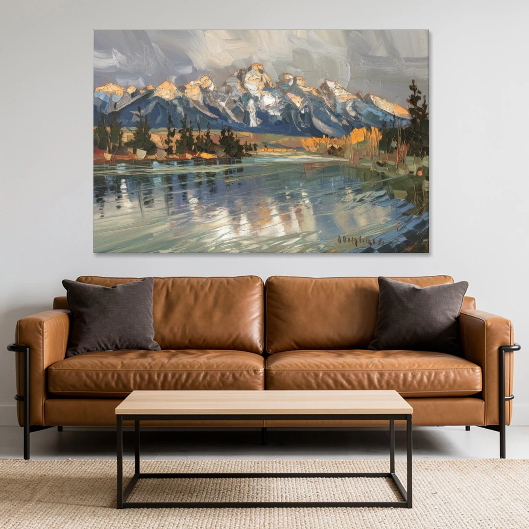 Jackson Hole River Reflection - Canvas Wall Art - Sofa - 60x40