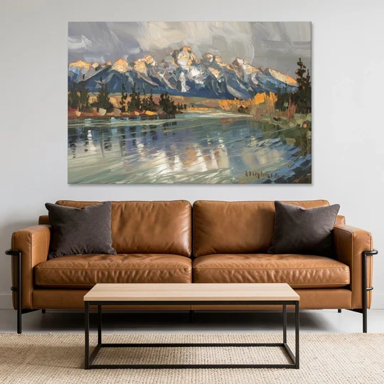 Jackson Hole River Reflection - Canvas Wall Art - Sofa - 60x40