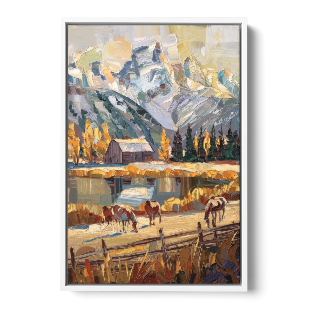 Jackson Hole Rustic Charm - White Framed Canvas Wall Art - Front
