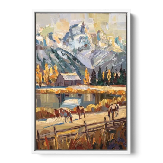 Jackson Hole Rustic Charm - White Framed Canvas Wall Art - Front