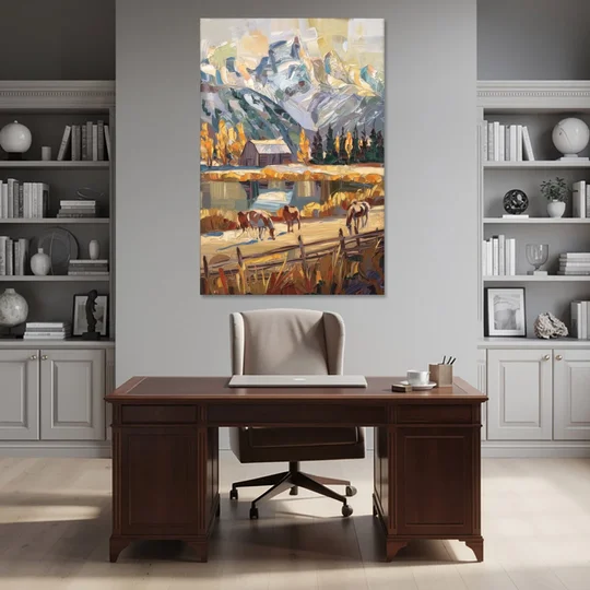 Jackson Hole Rustic Charm - Canvas Wall Art - Office - 40x60