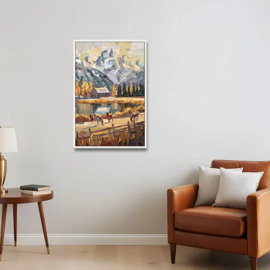 Jackson Hole Rustic Charm - White Framed Canvas Wall Art - Sofa - 24x36