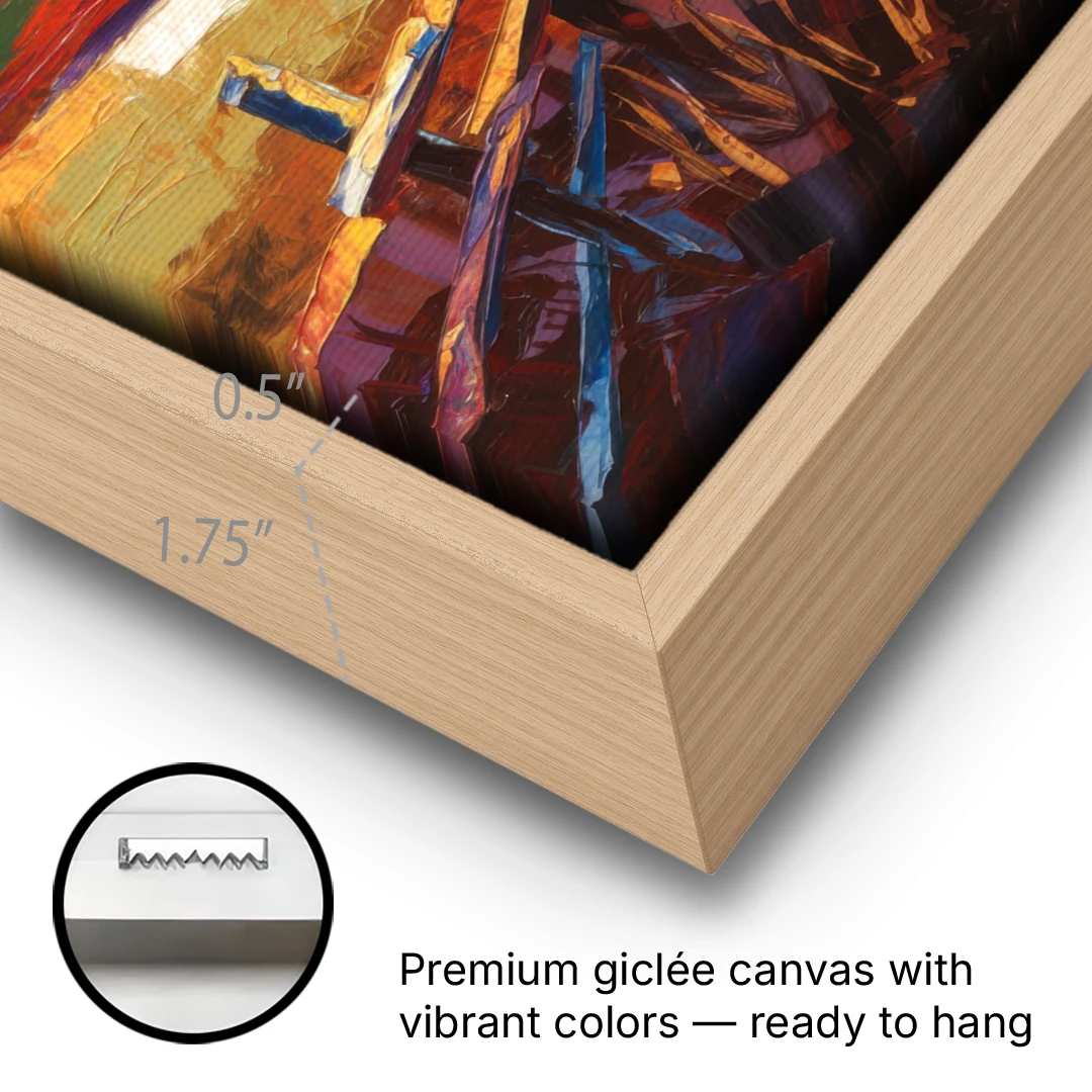 Jackson Hole Sunset Glow - Oak Framed Canvas Wall Art - Gallery Wrap Corner