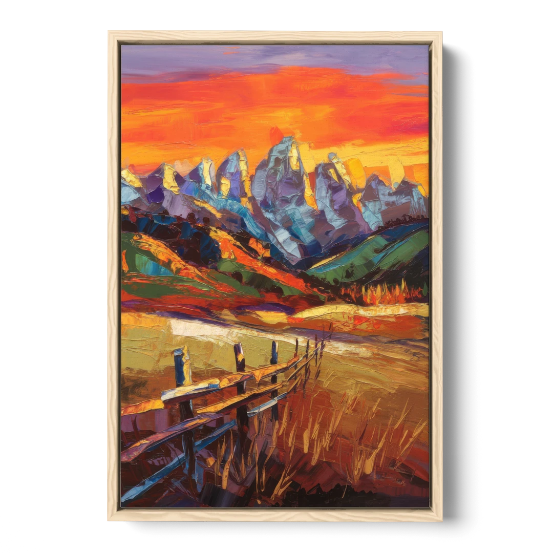 Jackson Hole Sunset Glow - Oak Framed Canvas Wall Art - Front