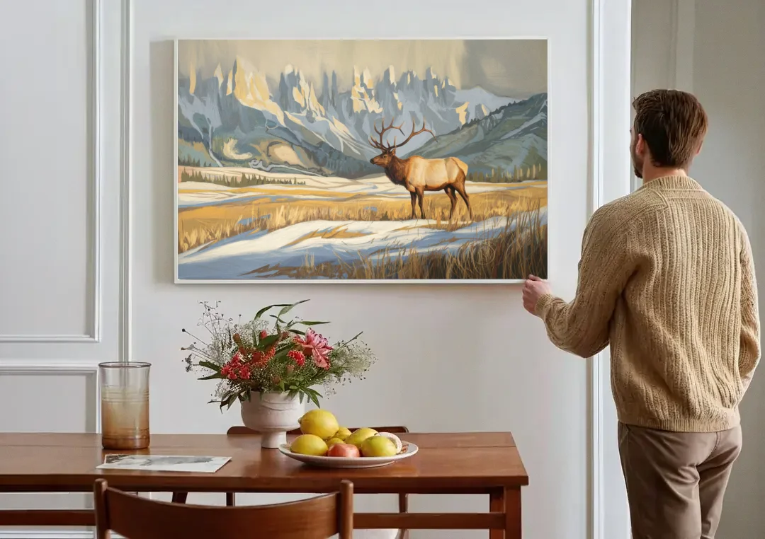 Jackson Hole Wildlife Serenade canvas wall art above a dining table