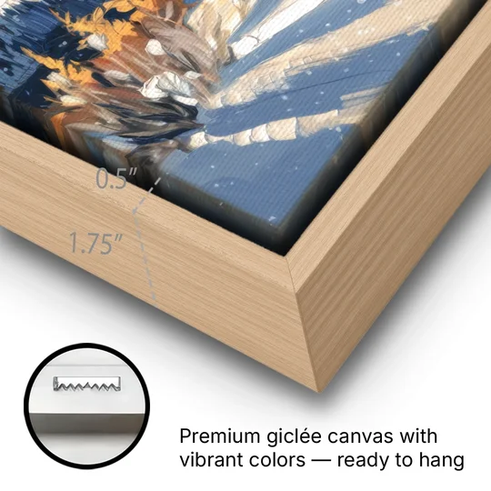 Jackson Hole Winter Wonderland - Oak Framed Canvas Wall Art - Gallery Wrap Corner