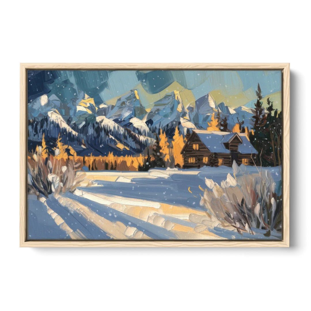 Jackson Hole Winter Wonderland - Oak Framed Canvas Wall Art - Front