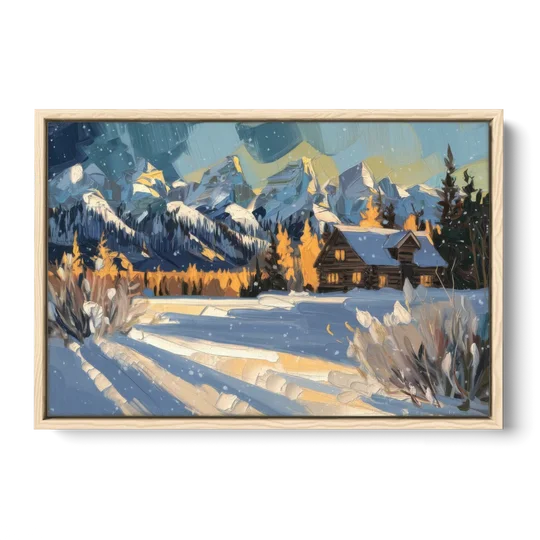 Jackson Hole Winter Wonderland - Oak Framed Canvas Wall Art - Front