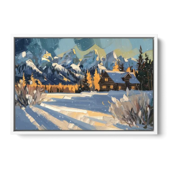 Jackson Hole Winter Wonderland - White Framed Canvas Wall Art - Front
