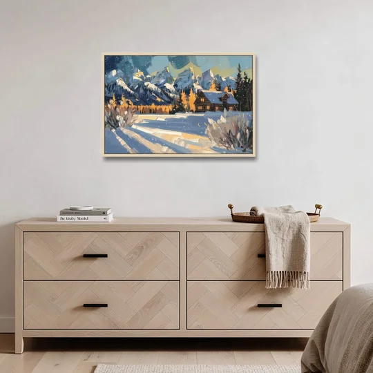 Jackson Hole Winter Wonderland - Oak Framed Canvas Wall Art - Coffee Table - 36x24