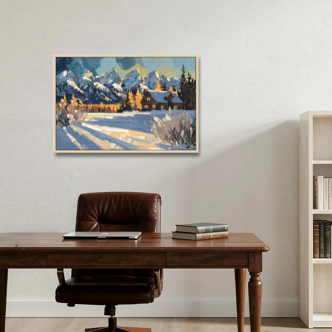 Jackson Hole Winter Wonderland - Oak Framed Canvas Wall Art - Office - 36x24