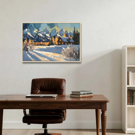 Jackson Hole Winter Wonderland - Oak Framed Canvas Wall Art - Office - 36x24