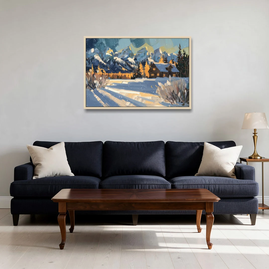 Jackson Hole Winter Wonderland - Oak Framed Canvas Wall Art - Sofa - 36x24