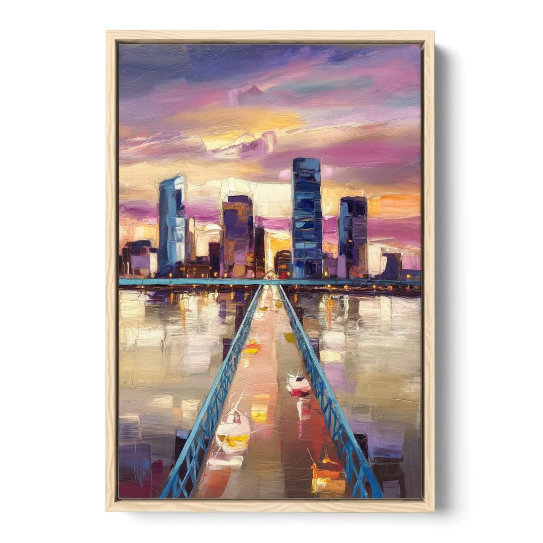 Jacksonville Downtown Views - Oak Framed Canvas Wall Art - Front