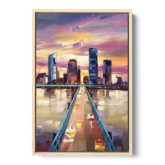 Jacksonville Downtown Views - Oak Framed Canvas Wall Art - Front