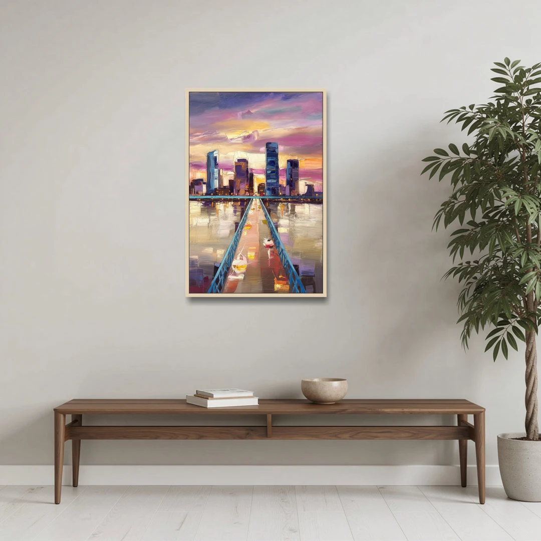 Jacksonville Downtown Views - Oak Framed Canvas Wall Art - Coffee Table - 24x36