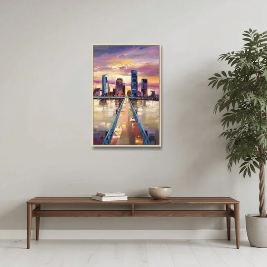 Jacksonville Downtown Views - Oak Framed Canvas Wall Art - Coffee Table - 24x36