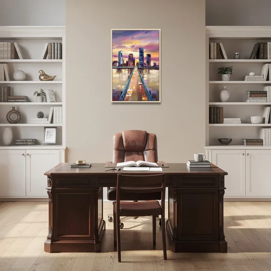 Jacksonville Downtown Views - Oak Framed Canvas Wall Art - Office - 24x36