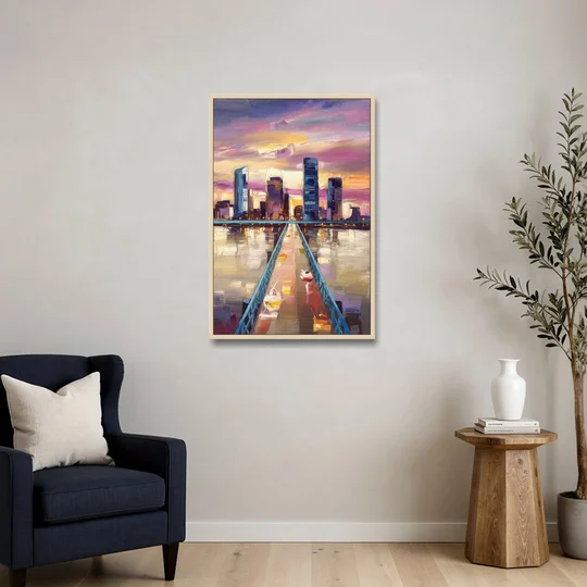 Jacksonville Downtown Views - Oak Framed Canvas Wall Art - Sofa - 24x36
