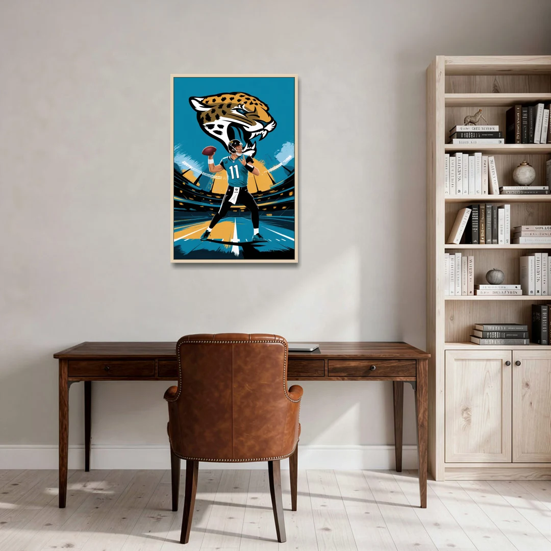 Jacksonville Jaguars Fans - Oak Framed Canvas Wall Art - Office - 24x36
