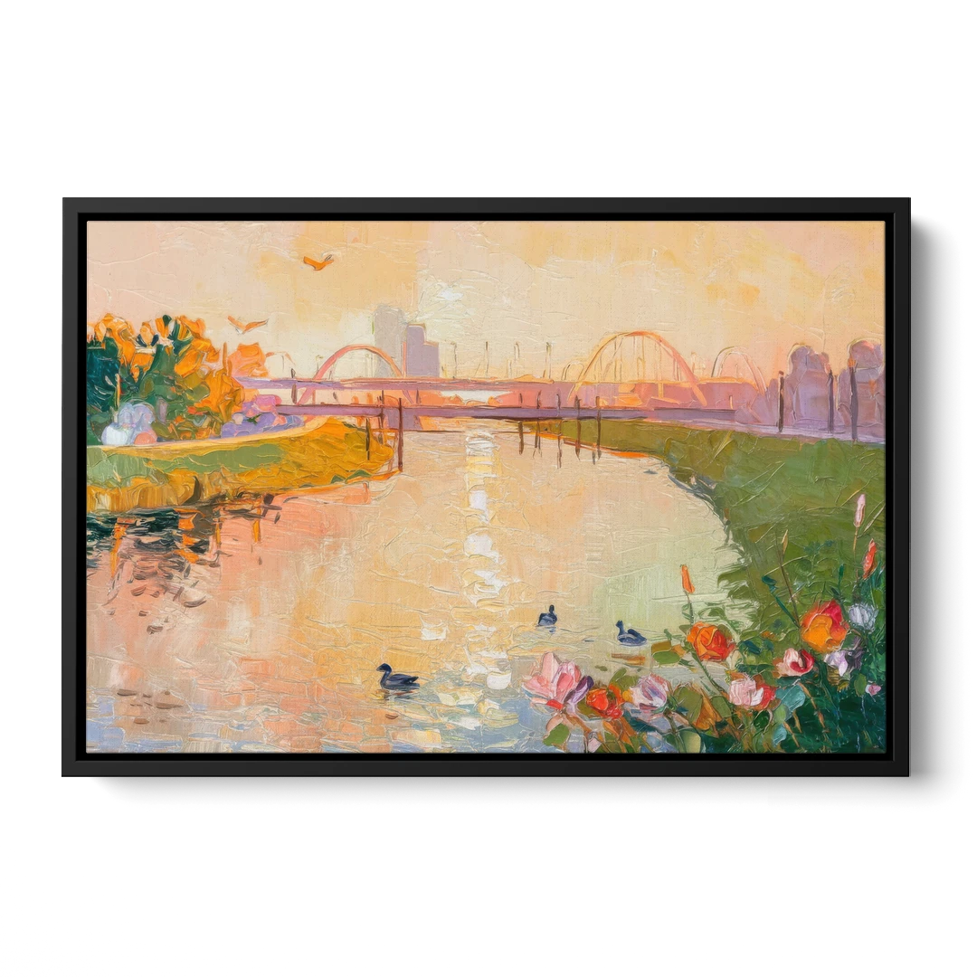 Jacksonville Riverside Scenery - Black Framed Canvas Wall Art - Front