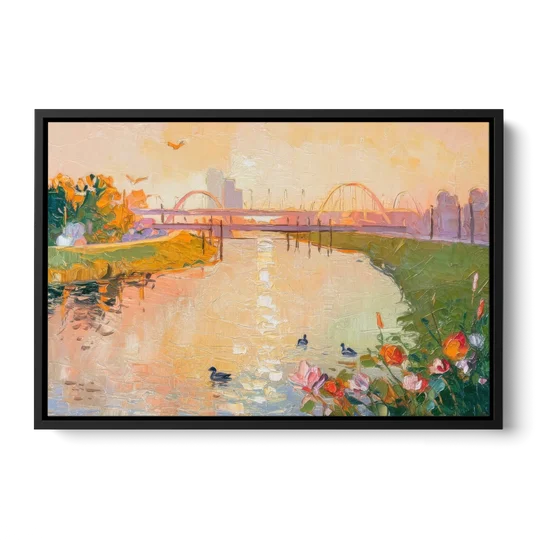 Jacksonville Riverside Scenery - Black Framed Canvas Wall Art - Front