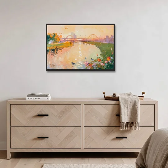Jacksonville Riverside Scenery - Black Framed Canvas Wall Art - Coffee Table - 36x24