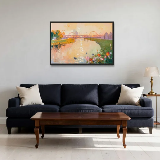 Jacksonville Riverside Scenery - Black Framed Canvas Wall Art - Sofa - 36x24