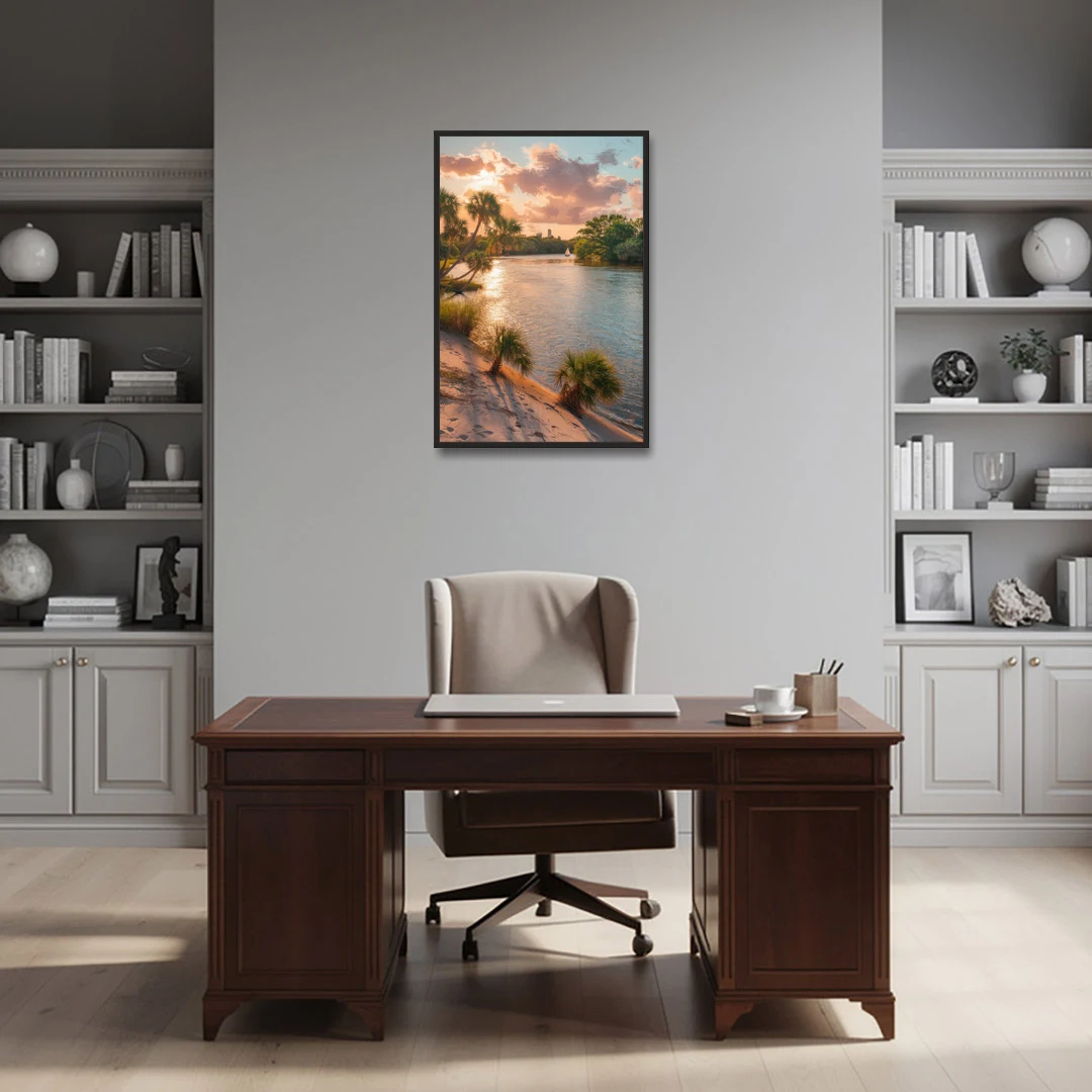 Jacksonville St. Johns River - Black Framed Canvas Wall Art - Office - 24x36