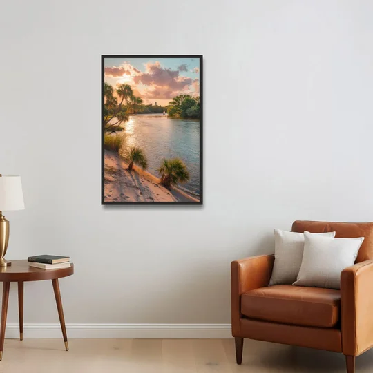 Jacksonville St. Johns River - Black Framed Canvas Wall Art - Sofa - 24x36